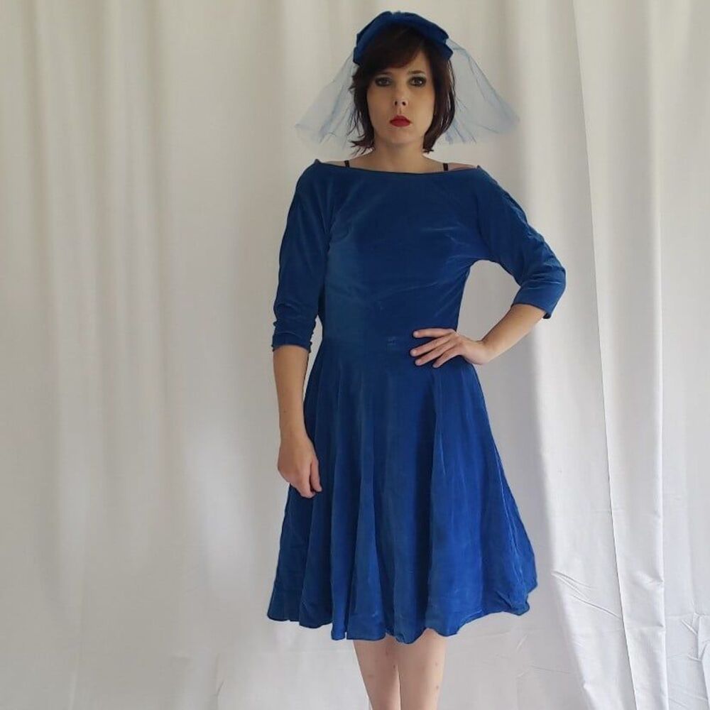 60s Home Made Blue Velvet Dress